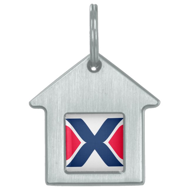 Röd och blå Bokstav X Monogram ID-bricka Husdjur (Framsidan)