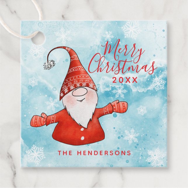 Röd och blå Cute Gnome Anpassningsbar God jul Gåvor Etiketter (Framsida)