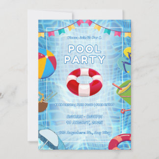 Röd Och Blå Djärv Poolparty Inbjudningar