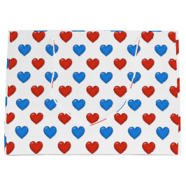 Röd och blå elegant hjärtformad stor presentpåse