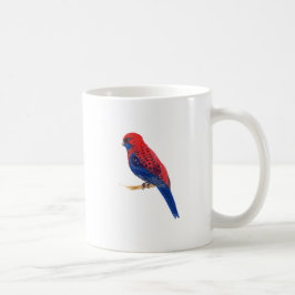 Röd och blå fågel med blå akvarellränder kaffemugg