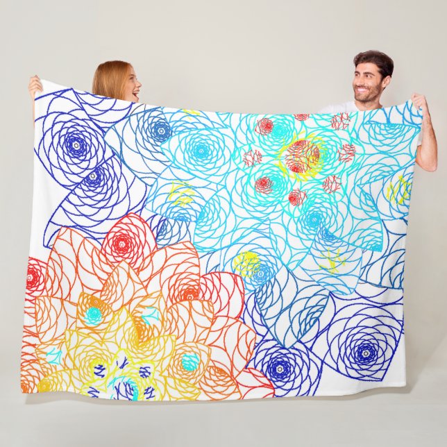 Röd och blå färgstark Blommigt Fleecefilt (På plats)