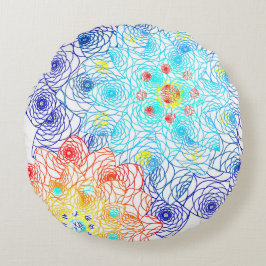 Röd och blå färgstark Blommigt Rund Kudde