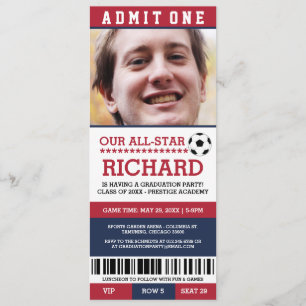 Röd och blå fotboll Studentfest Inbjudan