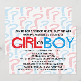 Röd och blå Gender Visa babyskor Party Inbjudnings Inbjudningar