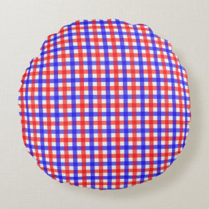 Röd och blå Gingham Play Rund Kudde