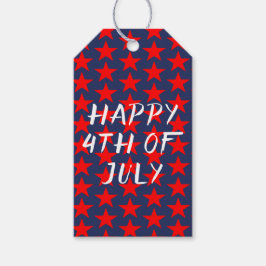 Röd och blå Glad 4 juli Presentetikett