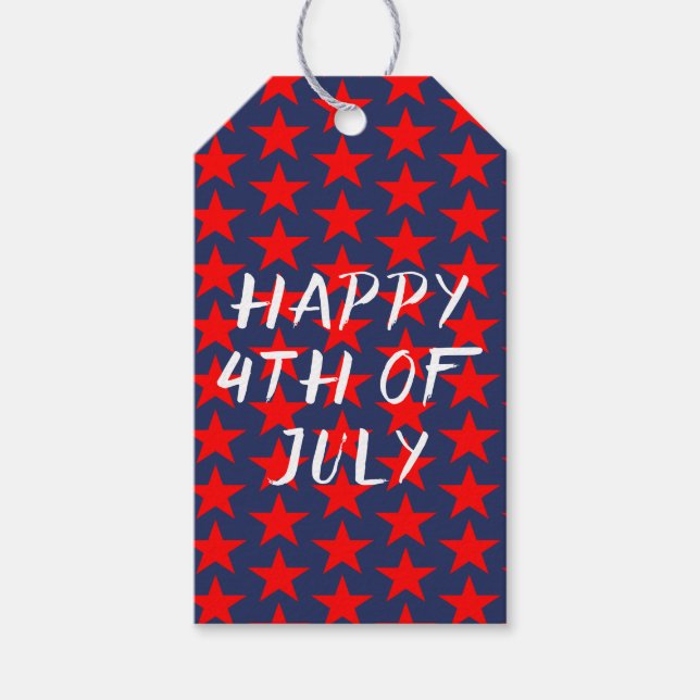 Röd och blå Glad 4 juli Presentetikett (Framsidan)