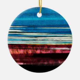 Röd och blå Glitch 3 - Abstrakt Art Julgransprydnad Keramik