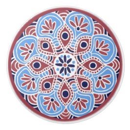 Röd och blå keramik Drag Knopp