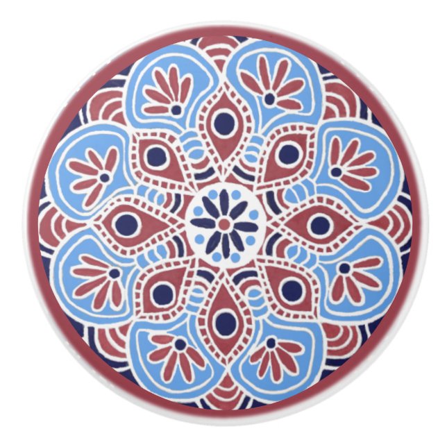 Röd och blå keramik Drag Knopp (Framsidan)