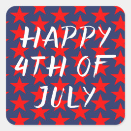 Röd och blå Lycklig 4 juli Fyrkantigt Klistermärke