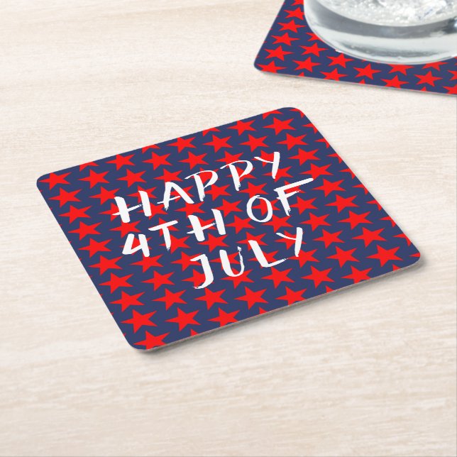 Röd och blå Lycklig 4 juli Underlägg Papper Kvadrat (Vinklad)