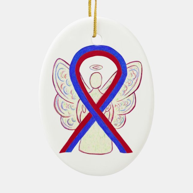 Röd och blå medvetenhet Ribbon Angel Ornament (Baksidan)