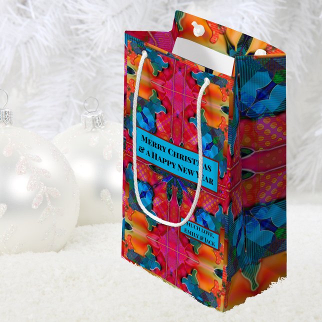Röd och blå modern Geometric Watercolor Mönster (Gift bag featuring a modern abstract geometric design in a watercolor style in blue and red)