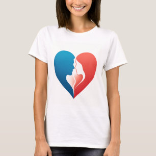 Röd och blå par Silhouette Heart T-Shirt