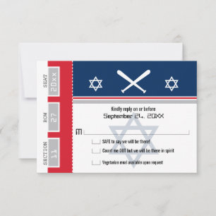 Röd och blå Pub Mitzvah Baseball Biljett OSA Kort
