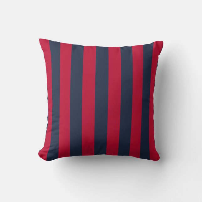 Röd och blå randig Coastal Preppy Kudde (Framsida)