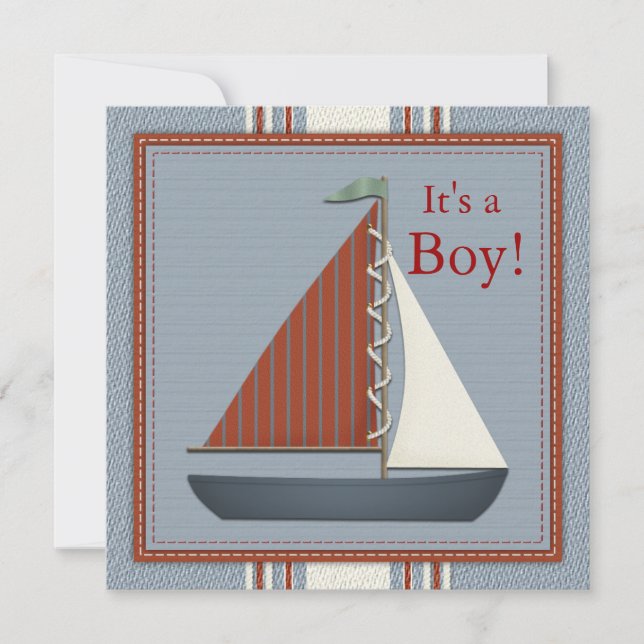 Röd och blå segelbåt Baby Shower Inbjudningar (Framsida)