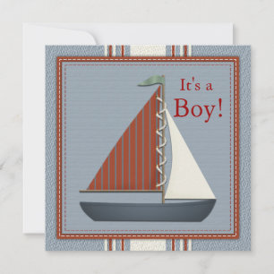 Röd och blå segelbåt Baby Shower Inbjudningar