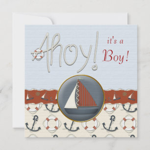 Röd och blå segelbåt Baby Shower Inbjudningar