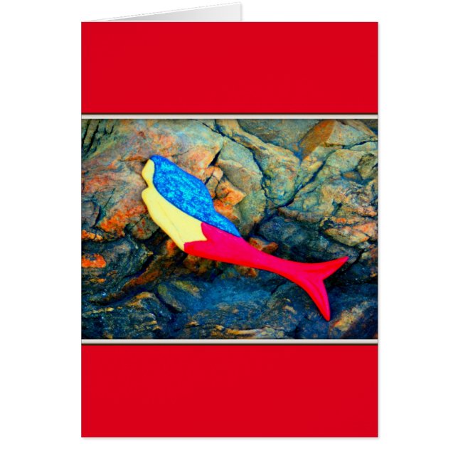 röd och blå sjöjungfru hälsningskort (Framsidan)