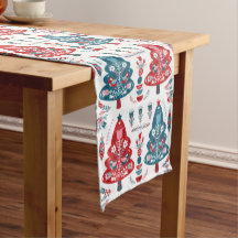 Röd och blå Skandinavian Julgran Folk Art