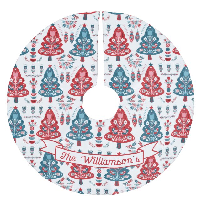 Röd och blå skandinavisk julgransmönster julgransmatta borstad polyester (Framsidan)