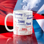 Röd och blå, Skapa din egen Namn Mönster Kaffemugg<br><div class="desc">Personligens typografi. Skapa ditt eget kaffe mugg... det är enkelt och roligt... ditt speciella namn skrev över hela mugg, i rött och blått färg.</div>