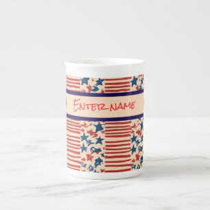 Röd och blå Stars och stripes 4 juli Benporslin Mugg