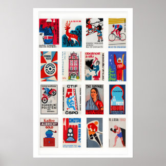 Röd och blå tändsticksask-etikett collage, djärv g poster