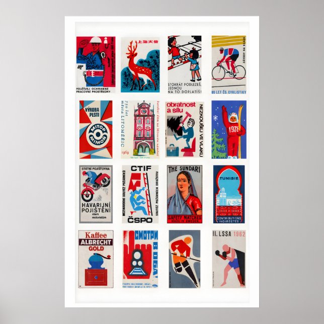 Röd och blå tändsticksask-etikett collage, djärv g poster (Framsidan)