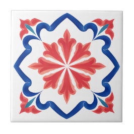 Röd och blå turkiska Blommigten - Tile Art Kakelplatta