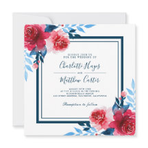 Röd och blå vattenfärg Blommigtar Bröllop