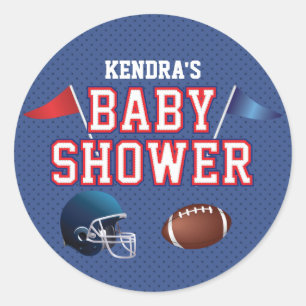 Röd och blåttfotbollbaby shower runt klistermärke
