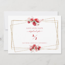 Röd och  Blommigt Bröllop Spara - datum Datumet