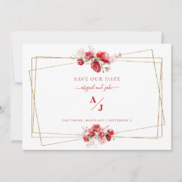 Röd och  Blommigt Bröllop Spara - datum Spara Datumet