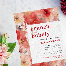 Röd och Blommigt Brunch & Bubly-Möhippa Inbjudningar
