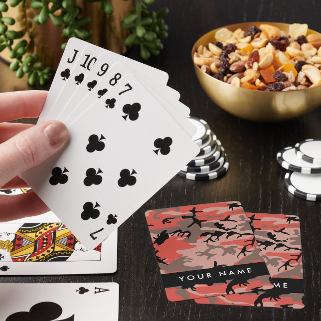 Röd och brun kamouflage Ditt namn anpassar sig Casinokort (På plats)