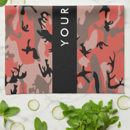 Röd och brun kamouflage Ditt namn anpassar sig Kökshandduk