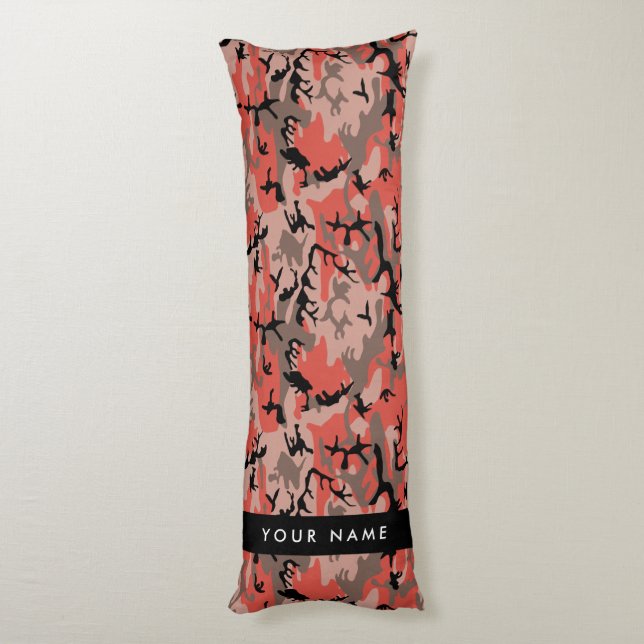 Röd och brun kamouflage Ditt namn anpassar sig Kroppskudde (Baksidan (Vertikal))