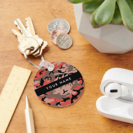 Röd och brun kamouflage Ditt namn anpassar sig Nyckelring