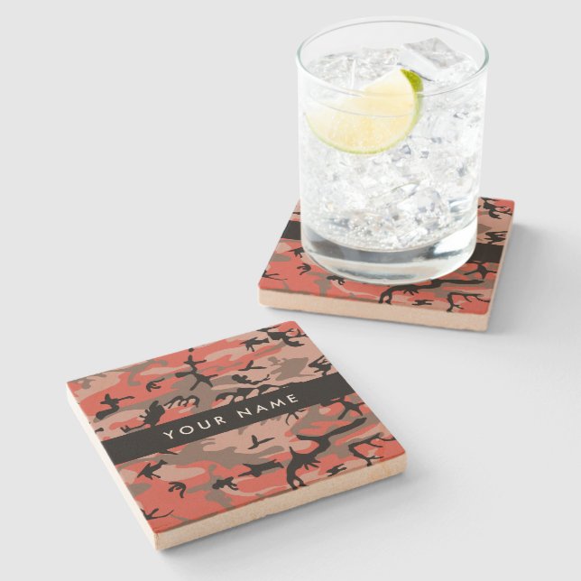 Röd och brun kamouflage Ditt namn anpassar sig Stenunderlägg (Sidan)