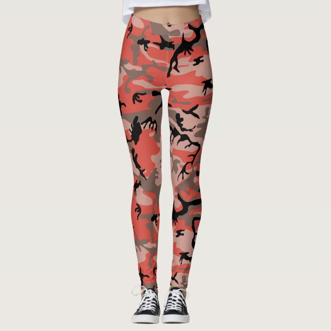 Röd och brun kamouflage, militär, armé leggings (Framsida)