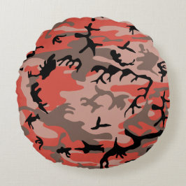 Röd och brun kamouflage, militär, armé rund kudde