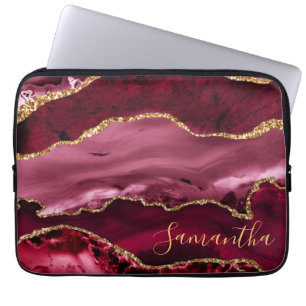Röd och falsk guldglittermarmoragate laptop fodral