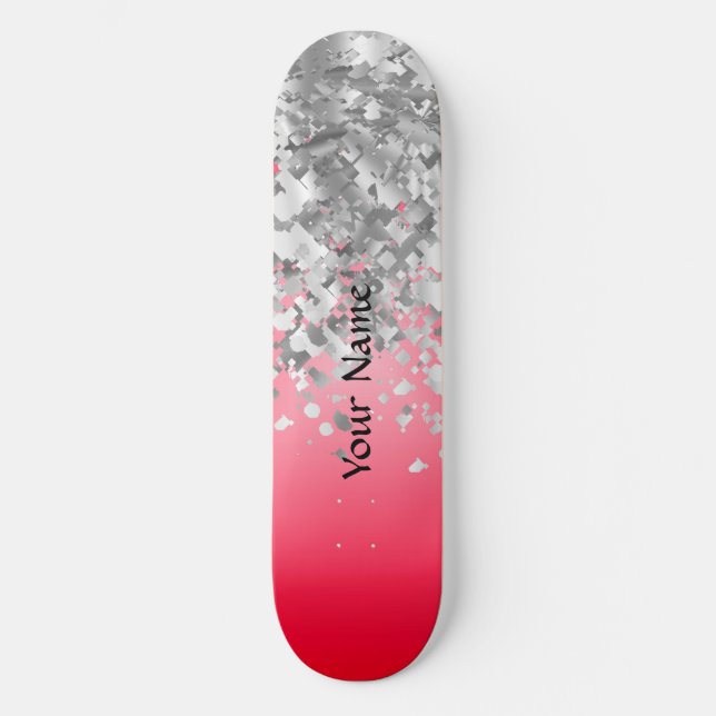 Röd och faux glitter mini skateboard bräda 18,7 cm (Framsida)