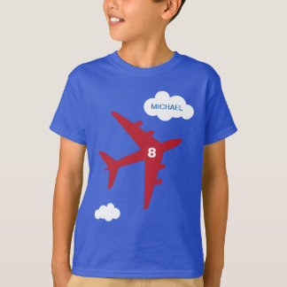 Röd och för blåttbarnflygplan för födelsedagsfest tee shirt