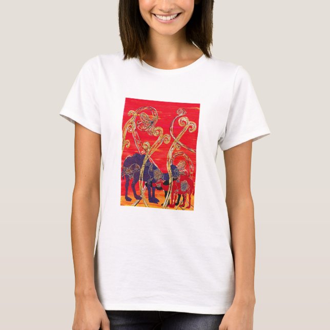 Röd och för blåttkamel T skjorta Tee Shirt (Framsida)
