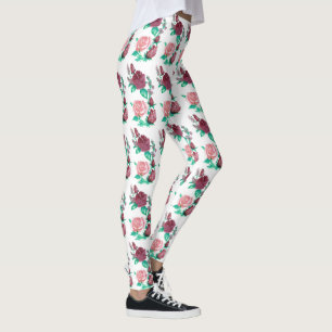 Röd och för lövvatten för rosa ros w/Green fö Leggings
